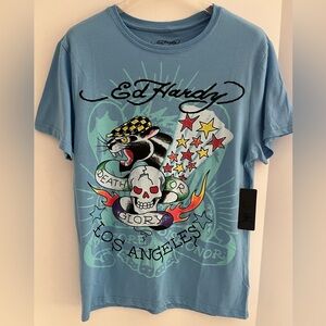 ED HARDY Cotton Blend Crew Neck Short Sleeve Graphic T Shirt Unisex